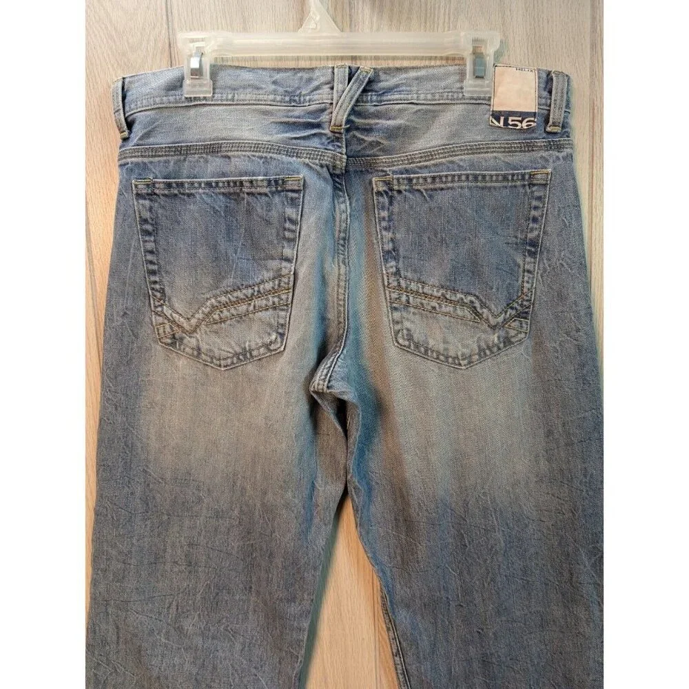 Helix N56 Mens Jeans 32x34 Blue Medium Wash Slim Boot Straight Loose Fade Denim